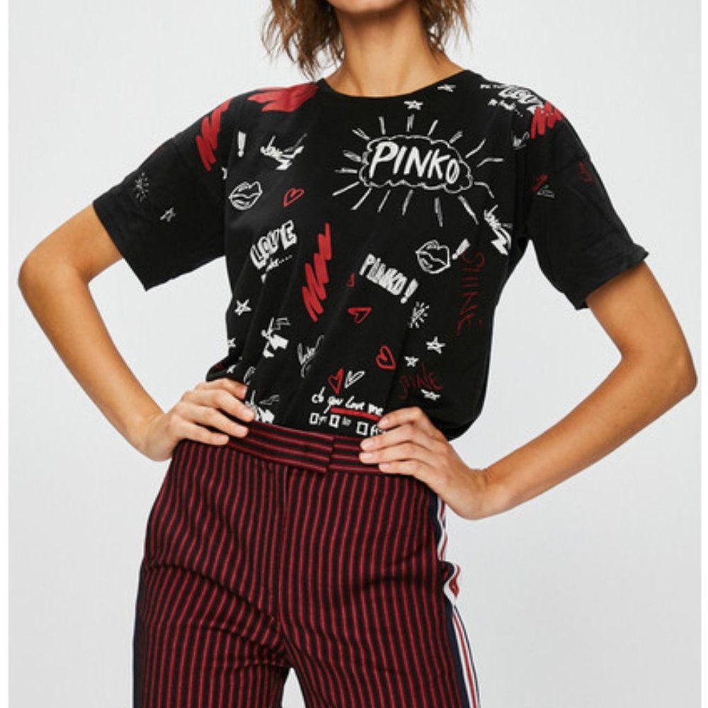 NWT! Pinko Carmine T-shirt Jersey DI IN BLACK